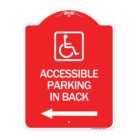 Signmission Accessible Parking on Left Arrow W/ Graphic, Red & White Aluminum Sign, 18" x 24", RW-1824-24356 A-DES-RW-1824-24356